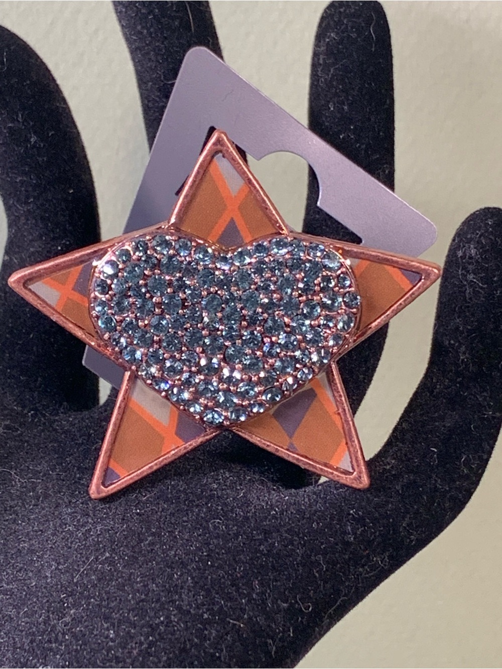 Crystal Heart Star Ring - Rose Gold and Blue